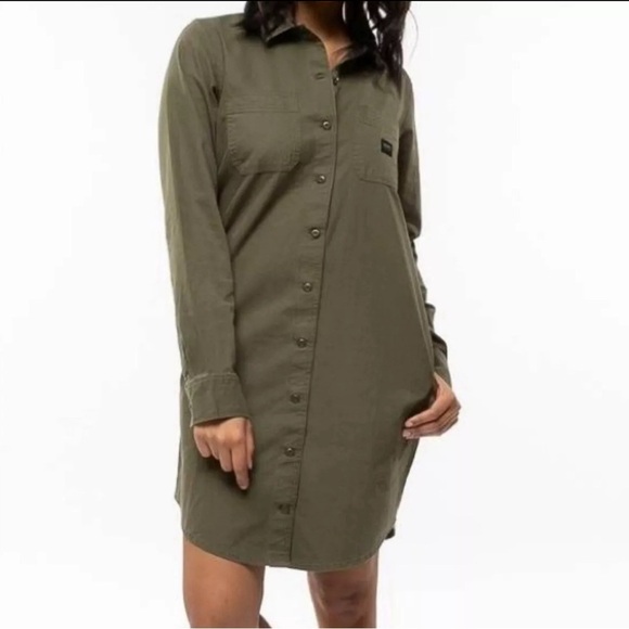 VANS Women’s Olive Green/Army Green Full Button Down Broadway Dress SZ M New!!! - Picture 4 of 12